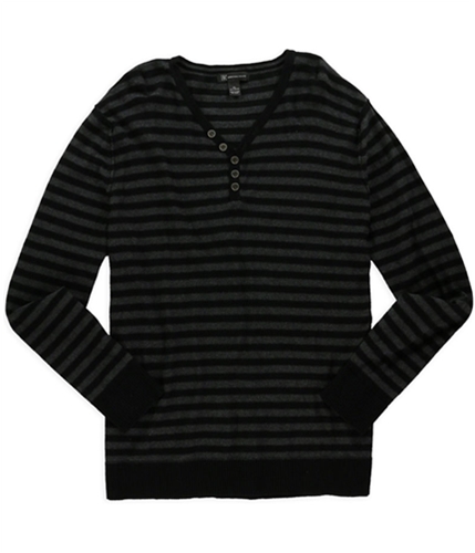 I-N-C Mens Striped Henley Sweater blackcharhthr 2XL