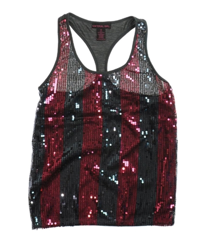 Material Girl Womens Vertical Stripe Sequined Tank Top maggra M