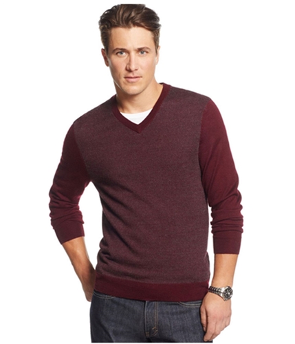Club Room Mens Merino Wool Herringbone Jacquard Pullover Sweater redplum LT