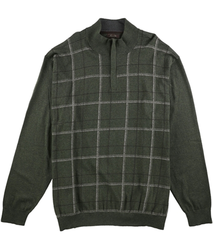 Tasso Elba Mens Refined Grid Quarter-Zip Pullover Sweater olivehtr XLT