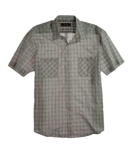 Tasso Elba Mens Sea Dbl W'pane Check Button Up Shirt khaki XL