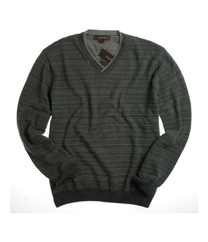Tasso Elba Mens 2 Clr Fairisle Vneck Knit Sweater slatehtrgray XL