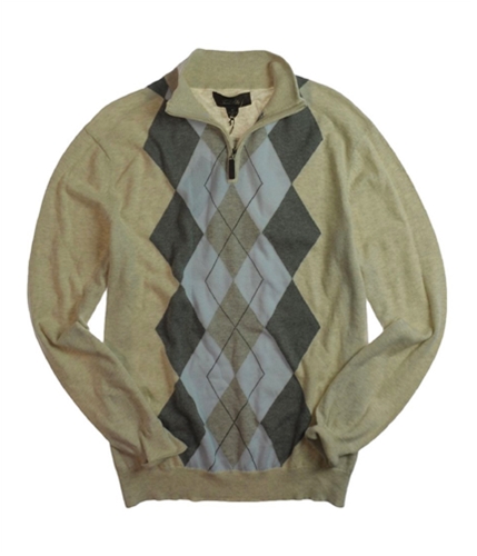 Tasso Elba Mens Argyle 1/4 Zip Knit Sweater birchheatherbeige M