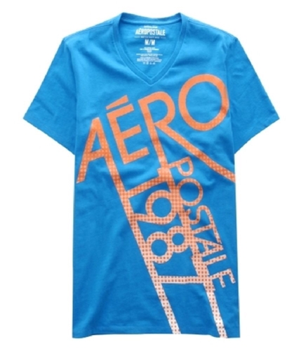 Aeropostale Mens Aero X's 3 V-neck Graphic T-Shirt blueaqua XL