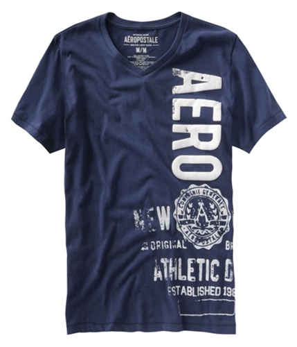 Aeropostale Mens Aero V-neck Graphic T-Shirt navyblue S