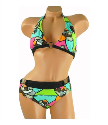 Body Glove Womens Multicolor Halter Side Tie 2 Piece Bikini pink XL