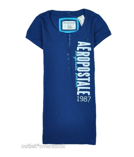 Aeropostale Womens Original Henley Shirt lunablue M