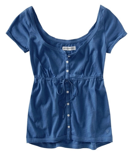Aeropostale Womens Solid Baby Doll Blouse cadetblue XS
