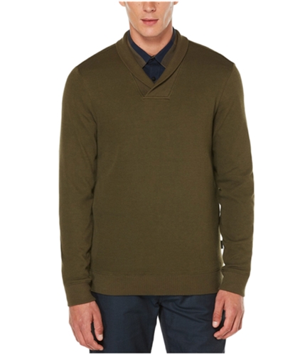 Perry Ellis Mens Textured Crossover Knit Sweater forestpine M