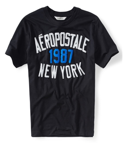 Aeropostale Mens Puff Paint 1987 New York Graphic T-Shirt black XS