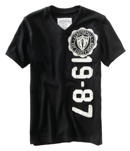 Aeropostale Mens V-neck 19-87 Graphic T-Shirt black 2XL