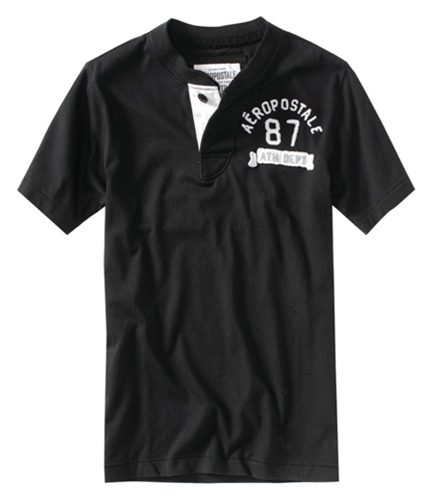 Aeropostale Mens Sleeve Embroidered Henley Shirt black M