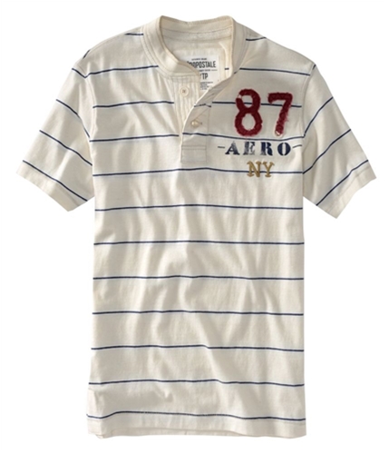 Aeropostale Mens Stripe Embroidered 87 Aero Ny Henley Shirt opalbeige M