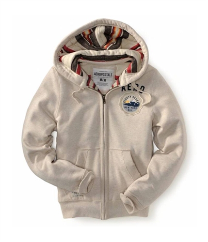 Aeropostale Mens Zip Up Eighty Seven New York Div Hoodie Sweatshirt oatmeal XS