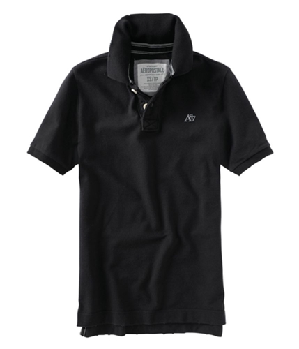 Aeropostale Mens Solid Uniform Logo Rugby Polo Shirt black XS