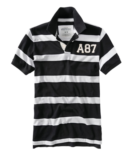 Aeropostale Mens Stripe A87 Rugby Polo Shirt black XS
