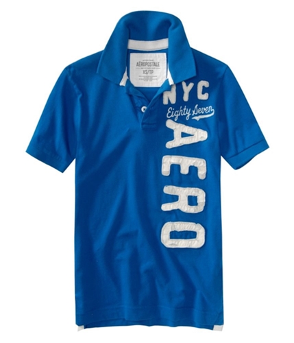 Aeropostale Mens Solid Nyc Aero Rugby Polo Shirt activeblue XS