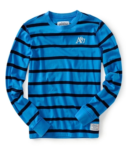 Aeropostale Mens Long Sleeve Stripe Embellished Graphic T-Shirt ltblue XS