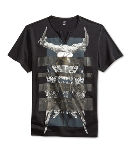 I-N-C Mens Striped Split Neck Graphic T-Shirt deepblack S