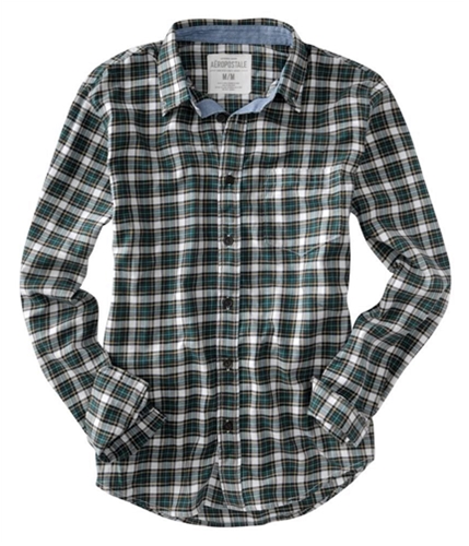 Aeropostale Mens Casual Down Flannel Plaid Button Up Shirt ivyleafgreen M