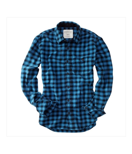 Aeropostale Mens Flannel Down Long Sleeve Button Up Shirt bahamablue L