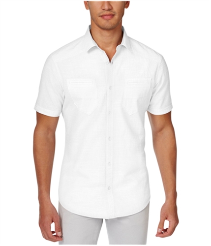I-N-C Mens Short Sleeve Button Up Shirt whitepure 2XL