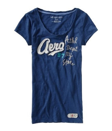 Aeropostale Womens My State Embroidered Graphic T-Shirt steelblue XS