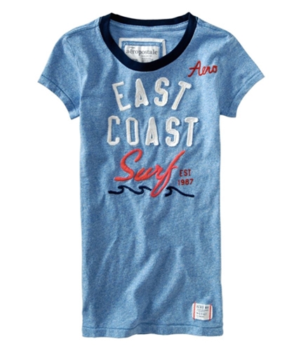 Aeropostale Womens Embroidered East Coast Graphic T-Shirt cadetblue XS