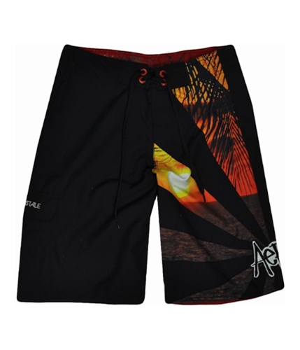Aeropostale Mens Beach Embroidered Swim Bottom Board Shorts black 29