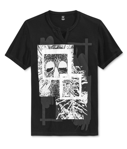 I-N-C Mens Collage Split-Neck Graphic T-Shirt deepblack S