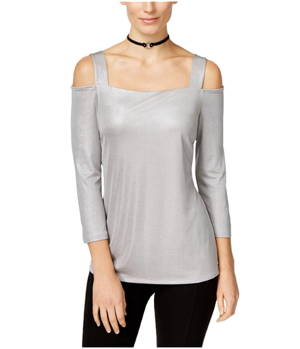 I-N-C Womens Cold Shoulder Pullover Blouse silver S