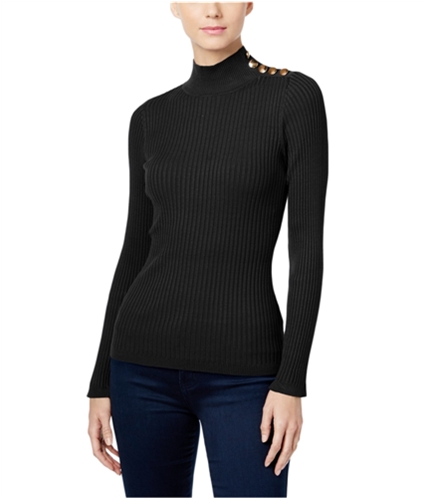 I-N-C Womens Mock-Neck Metallic Pullover Sweater black L
