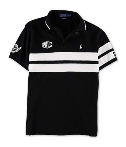 Ralph Lauren Mens Custom Fit Mesh Rugby Polo Shirt blackwhite M