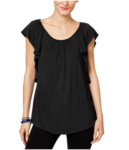 I-N-C Womens Ruffled Graphic T-Shirt deepblack XL