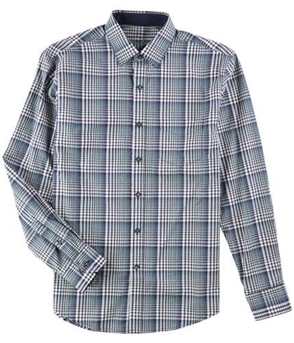 Tasso Elba Mens Plaid LS Button Up Shirt turqcombo S