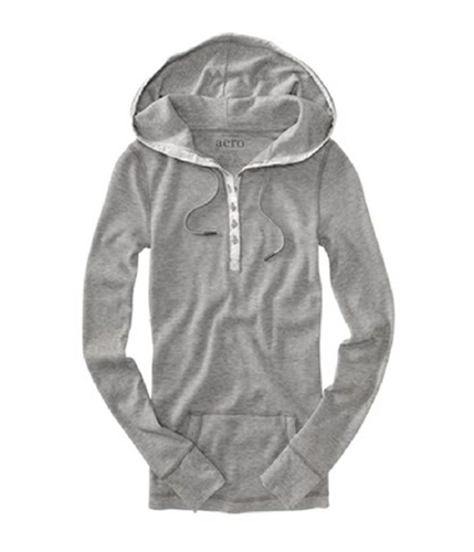 Aeropostale Womens Thermal Henley Hoodie Hooded Sweater lththrgray XS