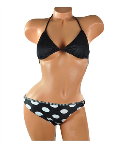 Hula Honey Womens Solid Polka Dot 2 Piece Bikini black XL