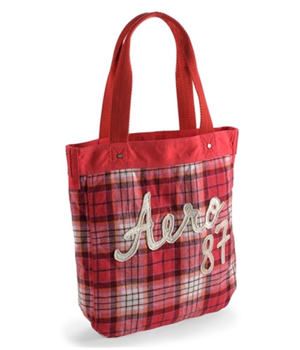 Aeropostale Womens Plaid Embroidered Tote Handbag Purse redbrt