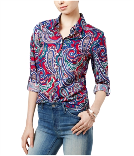 Tommy Hilfiger Womens Pia Paisley Button Up Shirt 639 M