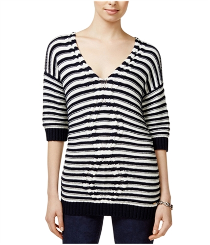 Tommy Hilfiger Womens Striped Cable Pullover Sweater 410 S