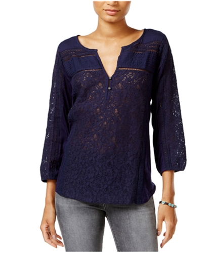 Lucky Brand Womens Mixed-Media Peasant Blouse eclipse L