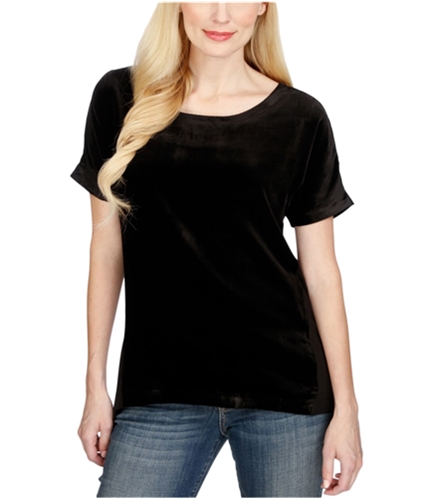 Lucky Brand Womens Velvet Contrast Embellished T-Shirt black XS