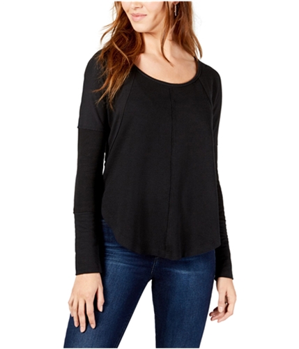 Lucky Brand Womens Exposed-Seam Thermal Basic T-Shirt black XS