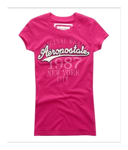 Aeropostale Womens Embroidered 1987 Graphic T-Shirt pinkbl M