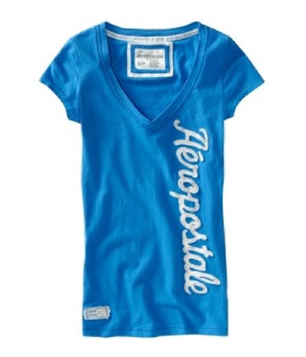 Aeropostale Womens Embroidered V-neck Graphic T-Shirt heavenlyblue S