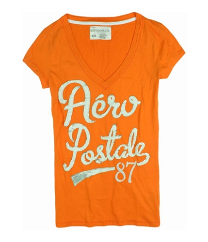 Aeropostale Womens Large Lettering, #87 V-neck Graphic T-Shirt summerorange M