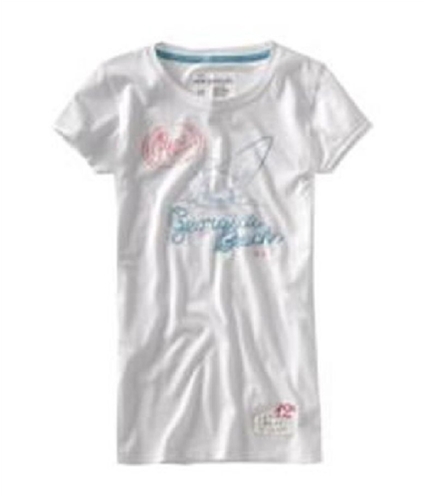 Aeropostale Womens Georgia Beach Surf Crewneck Graphic T-Shirt bleach XS