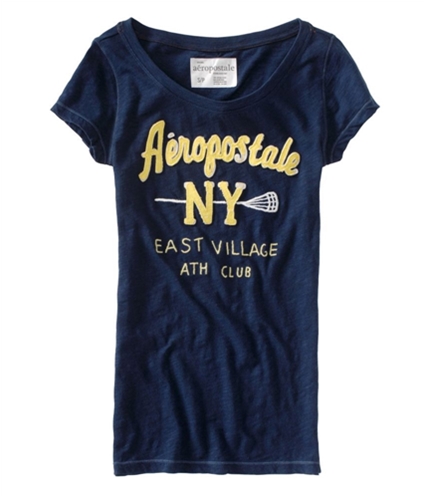 Aeropostale Womens Ny Athletic Crew-neck Stitched Graphic T-Shirt navyniblue XS