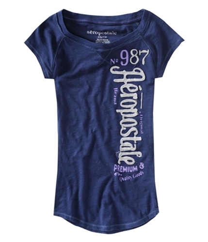 Aeropostale Womens Aero #987 Crew-neck Stitched Graphic T-Shirt navyniblue M