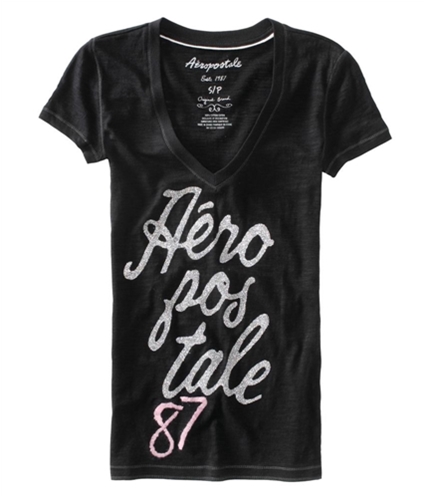 Aeropostale Womens Glitter Print Graphic T-Shirt black XS